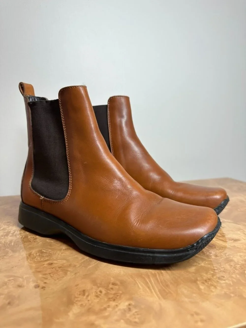Coach Men's Chelsea Boots Cognac Leather Pull On Ankle Boots Square Toe Size 6.5